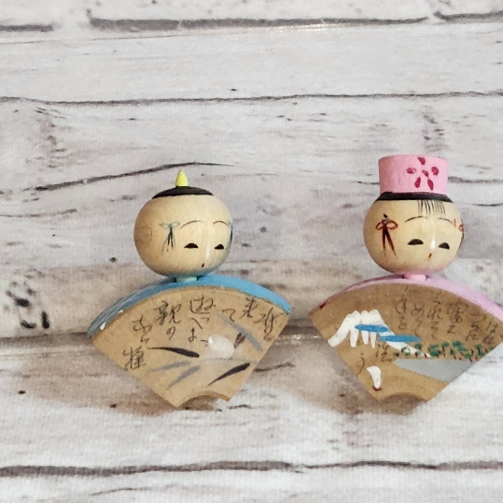 Japanese Vintage wooden mini doll figurines